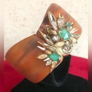 Alexis Bittar Bracelet in Orange Lucite, Crystals, Green & Taupe stones. NWT